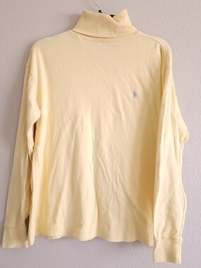 Polo Ralph Lauren Vintage Pastel Yellow Cotton Turtleneck Sweater L Blue Pony